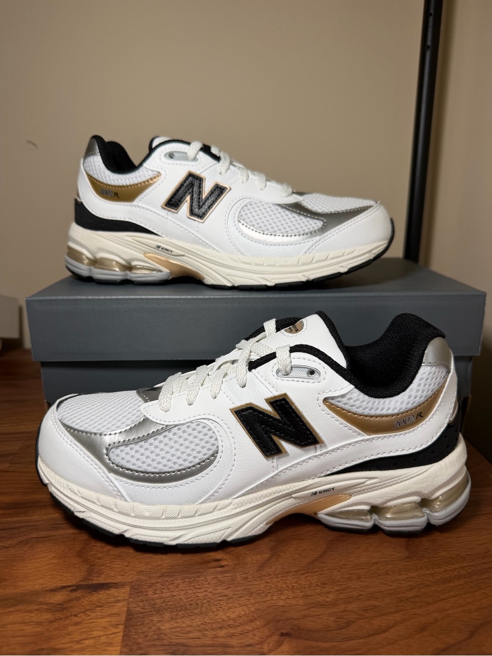 New Balance 2002r Kid's White/Gold Running Sneakers